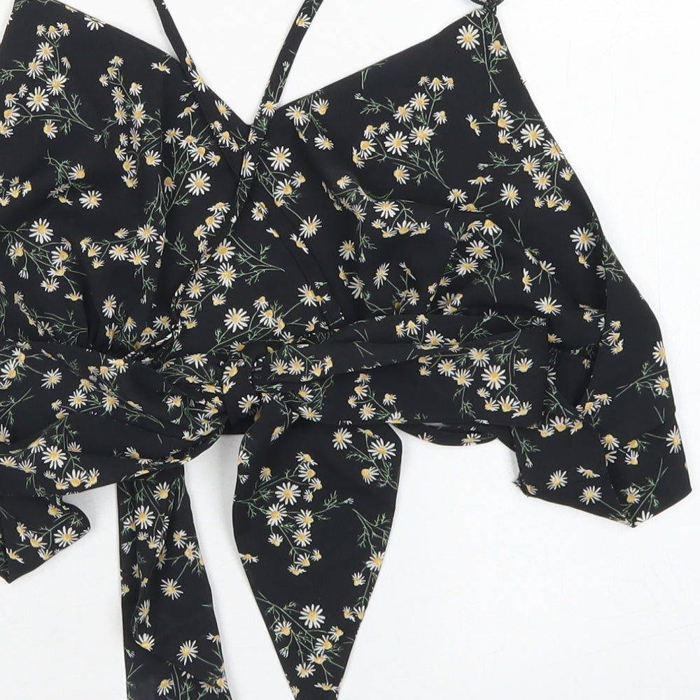 SheIn Womens Black Floral Polyester Cropped Blouse Size XL V-Neck