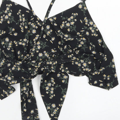 SheIn Womens Black Floral Polyester Cropped Blouse Size XL V-Neck