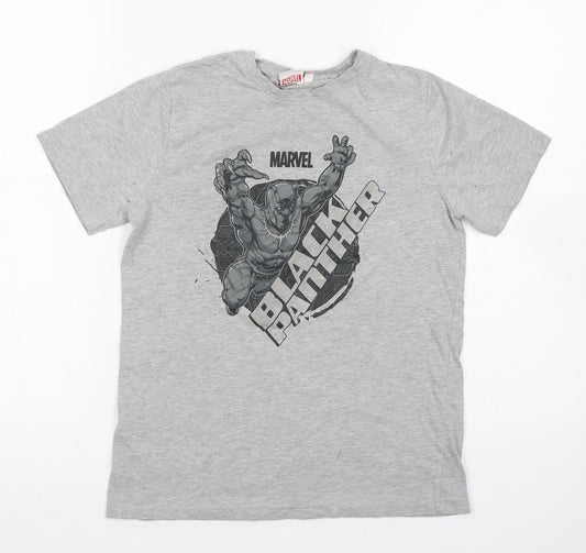 Primark Boys Grey  Cotton Basic T-Shirt Size 11-12 Years Crew Neck  - Black Panther