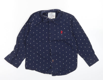 Junior J Boys Blue Spotted Cotton Basic Button-Up Size 3-4 Years Collared Button