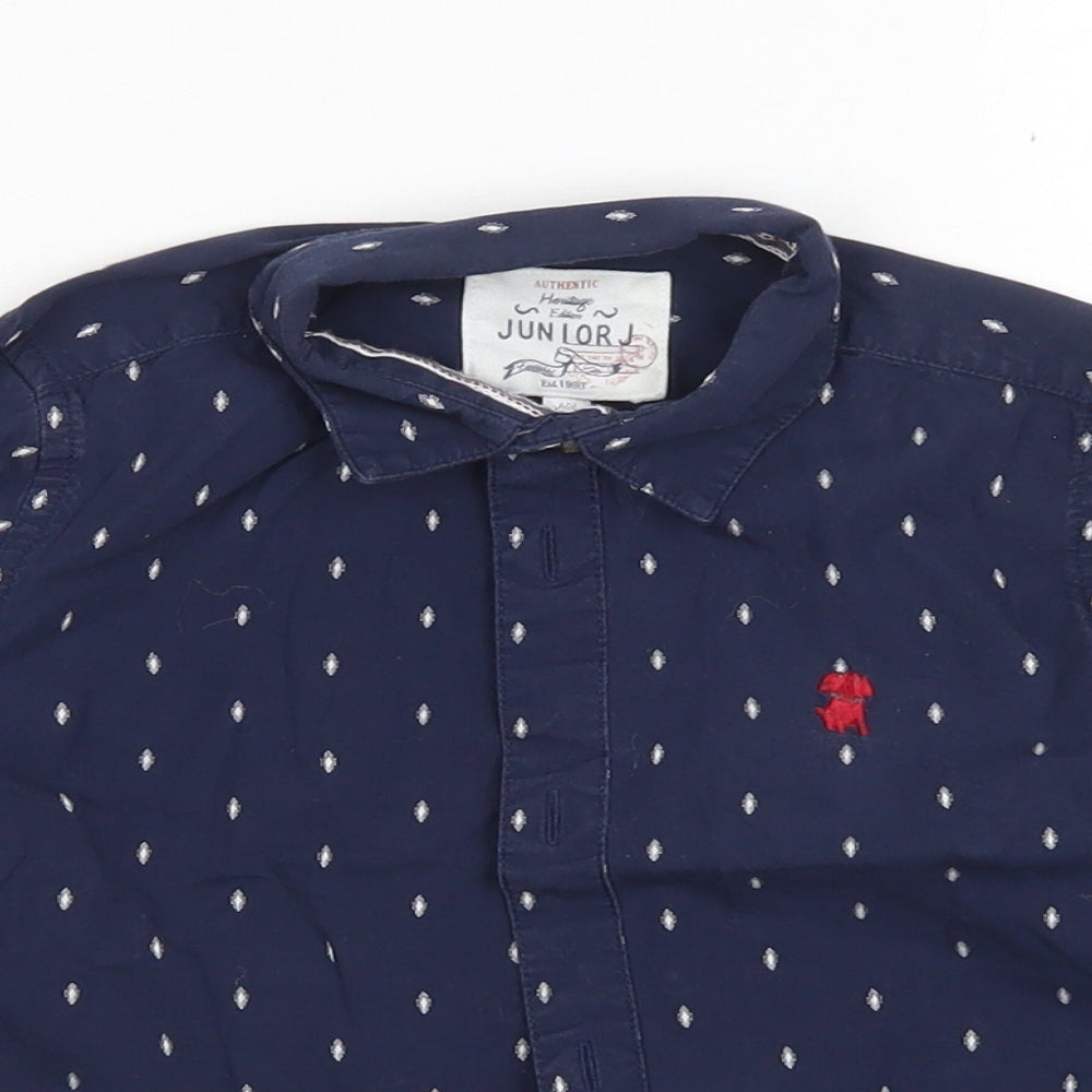 Junior J Boys Blue Spotted Cotton Basic Button-Up Size 3-4 Years Collared Button