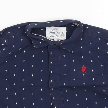 Junior J Boys Blue Spotted Cotton Basic Button-Up Size 3-4 Years Collared Button