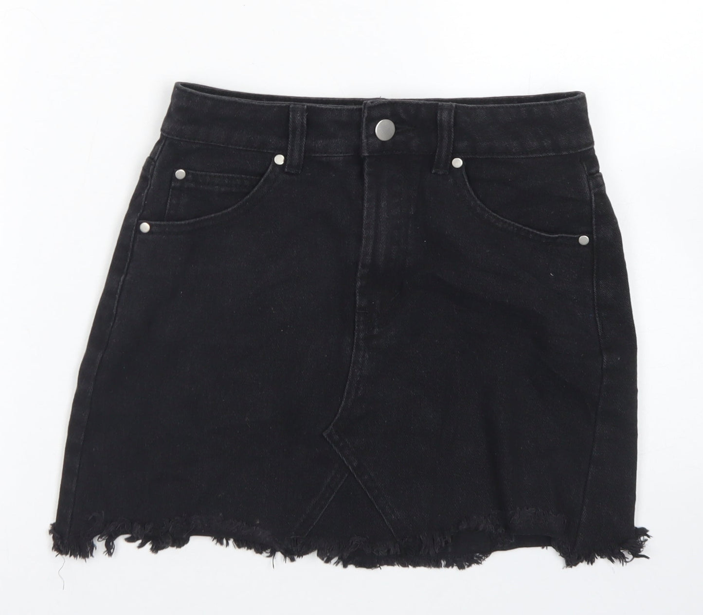 Boohoo Womens Black  Cotton Straight & Pencil Skirt Size 6   Button - Distressed