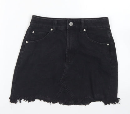 Boohoo Womens Black  Cotton Straight & Pencil Skirt Size 6   Button - Distressed