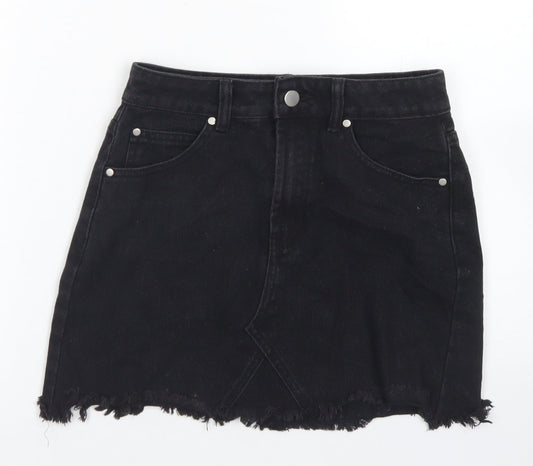 Boohoo Womens Black  Cotton Straight & Pencil Skirt Size 6   Button - Distressed