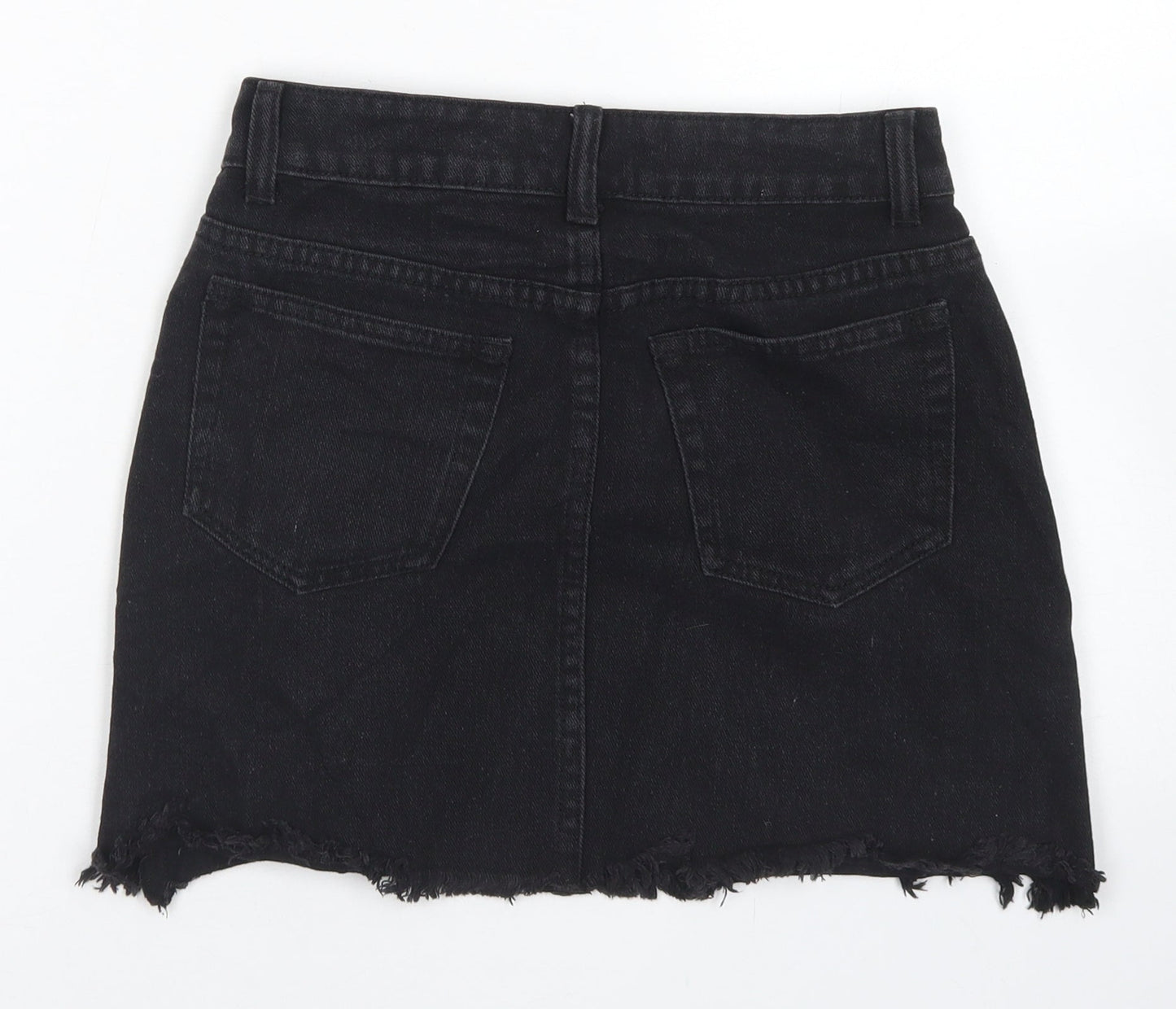 Boohoo Womens Black  Cotton Straight & Pencil Skirt Size 6   Button - Distressed