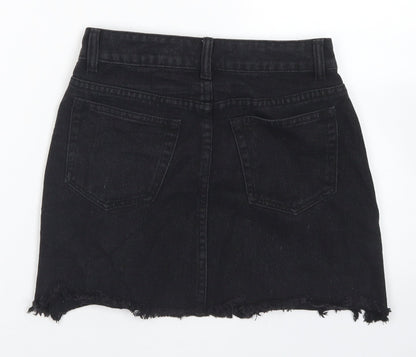 Boohoo Womens Black  Cotton Straight & Pencil Skirt Size 6   Button - Distressed