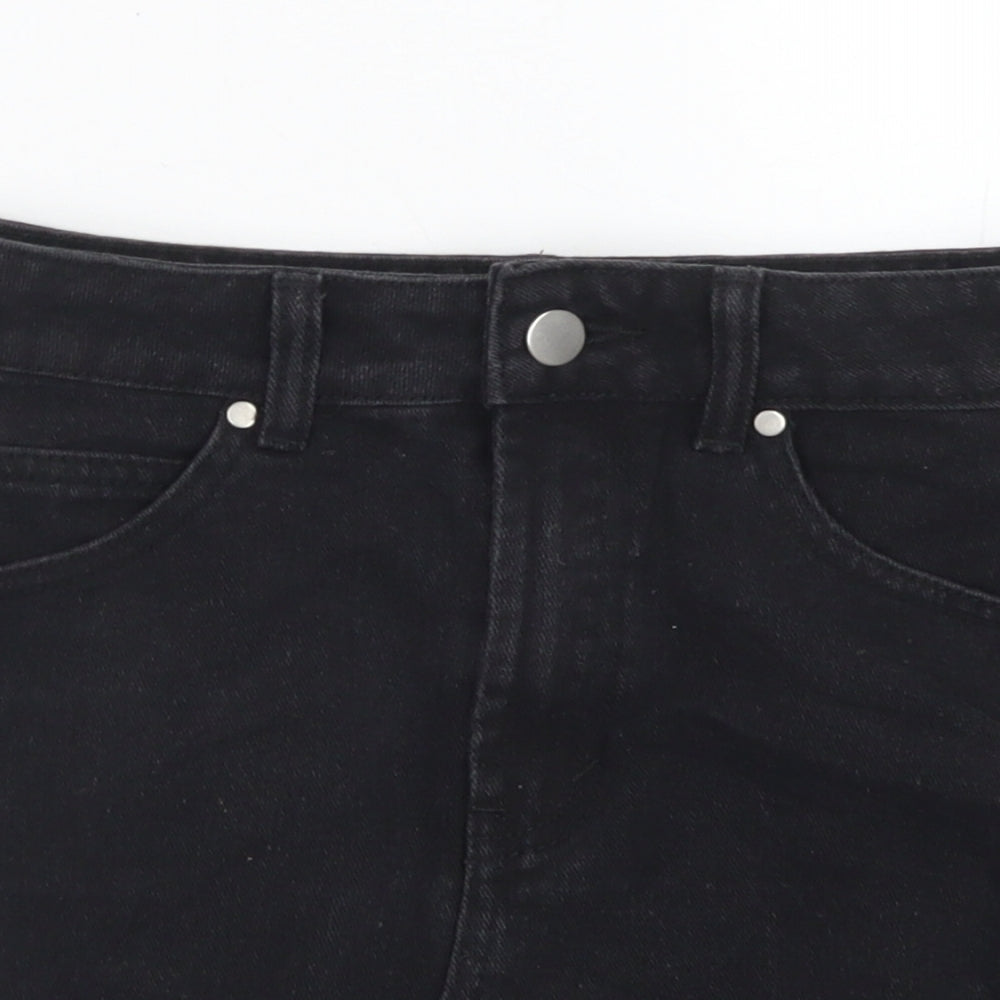 Boohoo Womens Black  Cotton Straight & Pencil Skirt Size 6   Button - Distressed