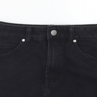 Boohoo Womens Black  Cotton Straight & Pencil Skirt Size 6   Button - Distressed