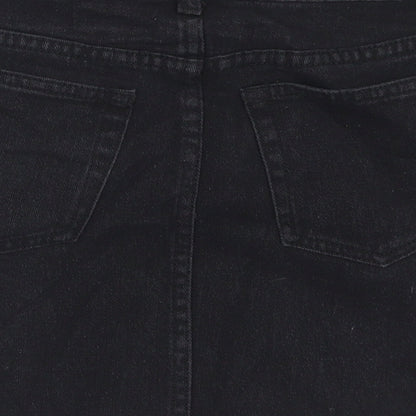 Boohoo Womens Black  Cotton Straight & Pencil Skirt Size 6   Button - Distressed