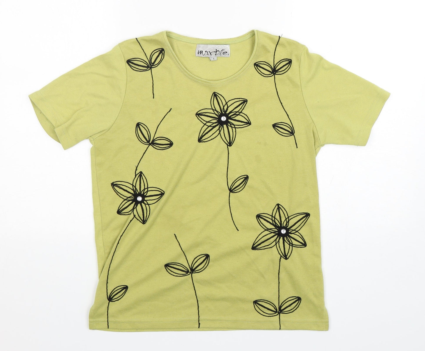 Womens UK Size XS Marble Green Basic T-Shirt