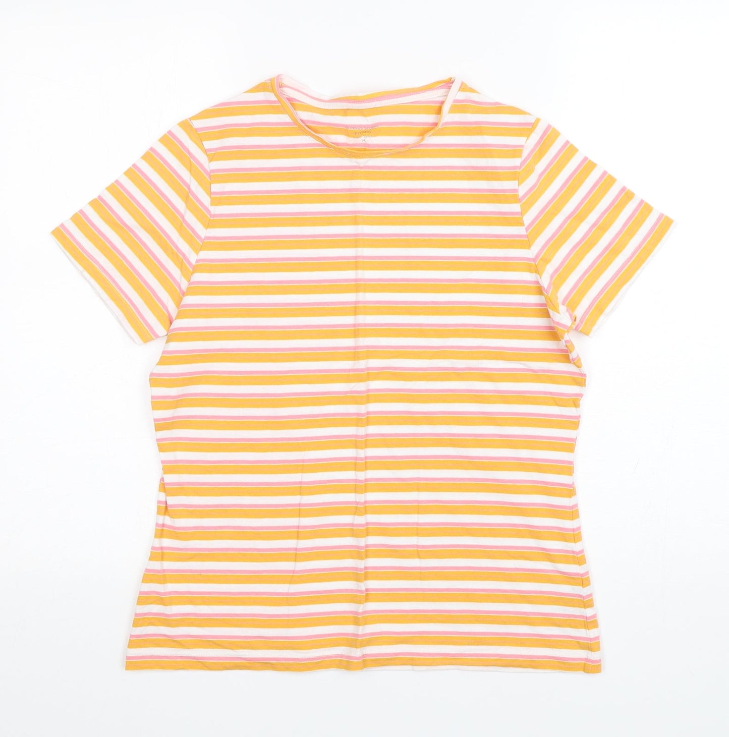 Dunnes Stores Womens Multicoloured Striped Cotton Basic T-Shirt Size M Round Neck