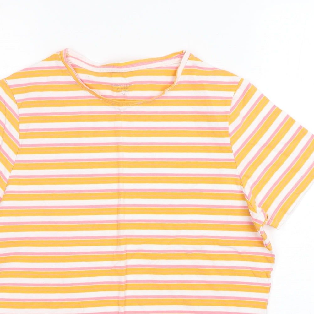 Dunnes Stores Womens Multicoloured Striped Cotton Basic T-Shirt Size M Round Neck