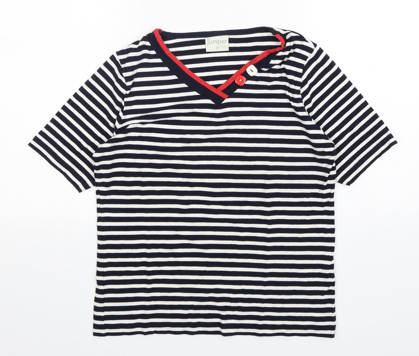 Jumper  Womens Multicoloured Striped Viscose Basic T-Shirt Size S V-Neck