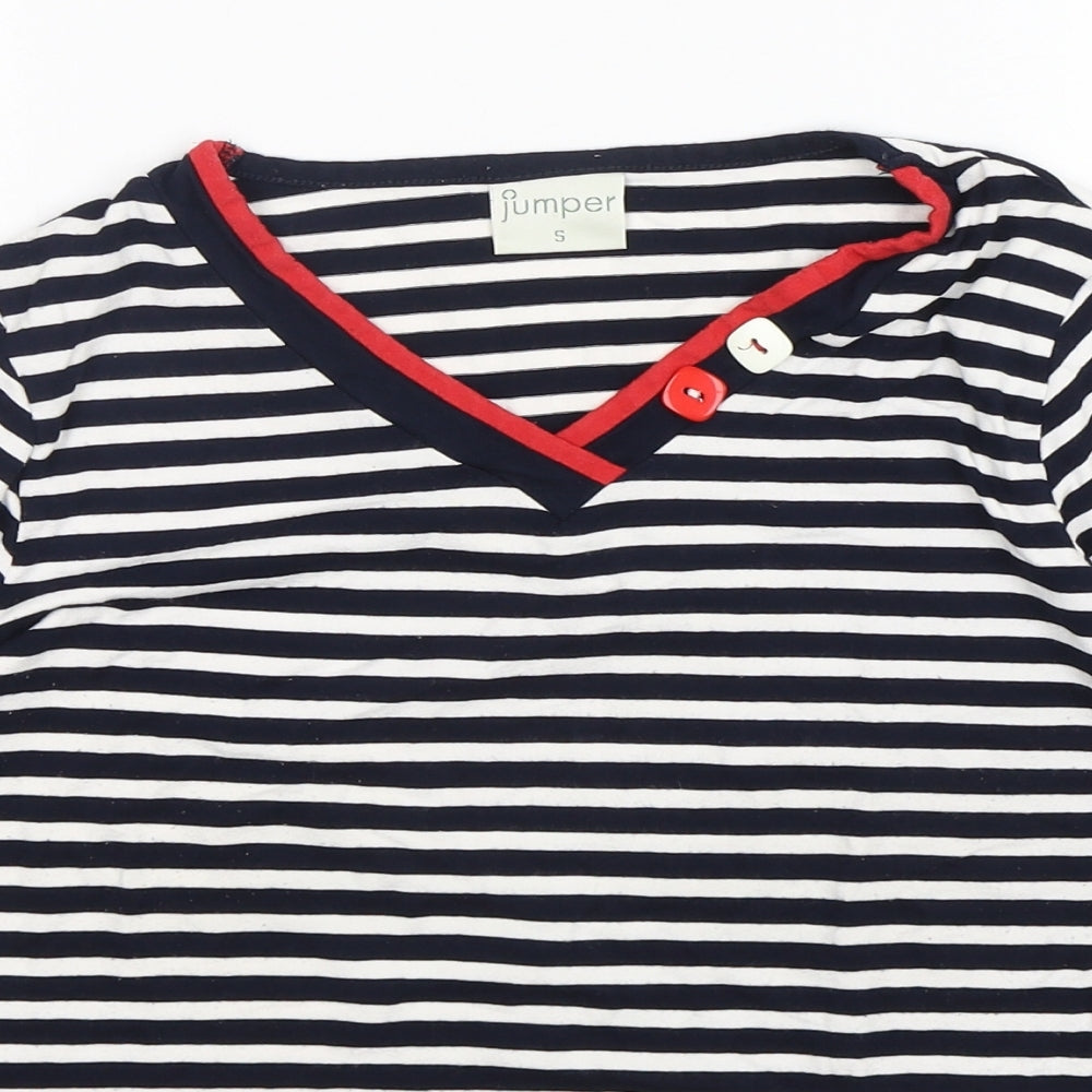 Jumper  Womens Multicoloured Striped Viscose Basic T-Shirt Size S V-Neck