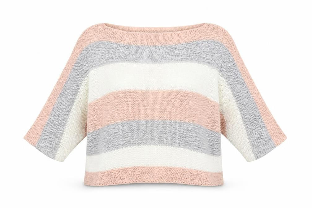 Front view of Nina Murati women’s multicoloured round neck striped acrylic jumper, size S