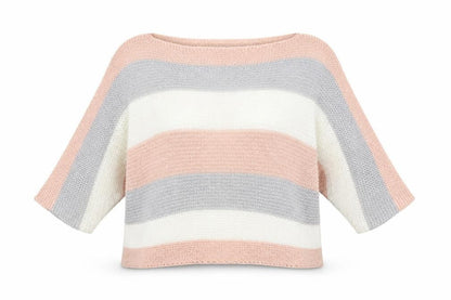 Front view of Nina Murati women’s multicoloured round neck striped acrylic jumper, size S