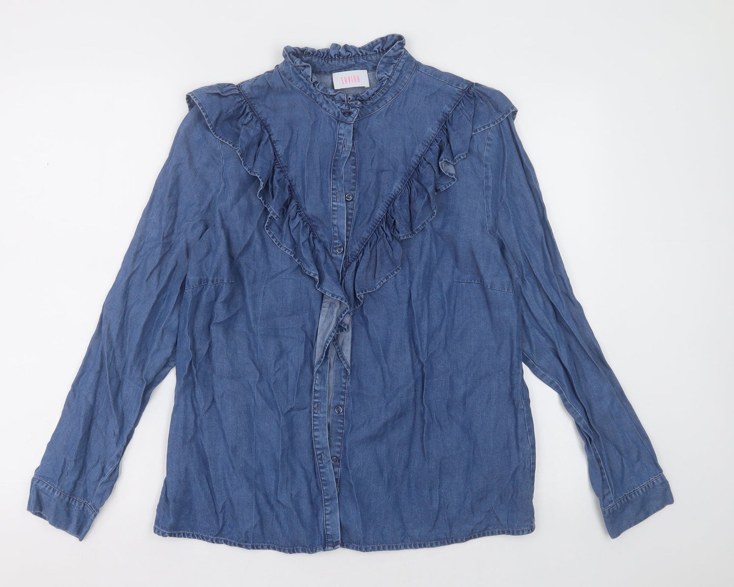 Womens UK Size L savida Blue Basic Button-Up