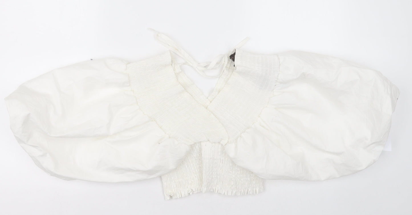 QED London Womens White  Cotton Cropped Blouse Size S V-Neck