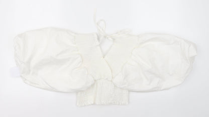 QED London Womens White  Cotton Cropped Blouse Size S V-Neck