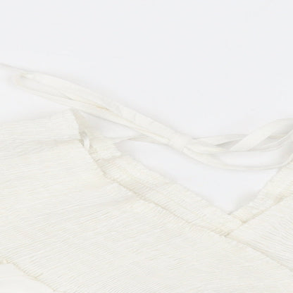 QED London Womens White  Cotton Cropped Blouse Size S V-Neck