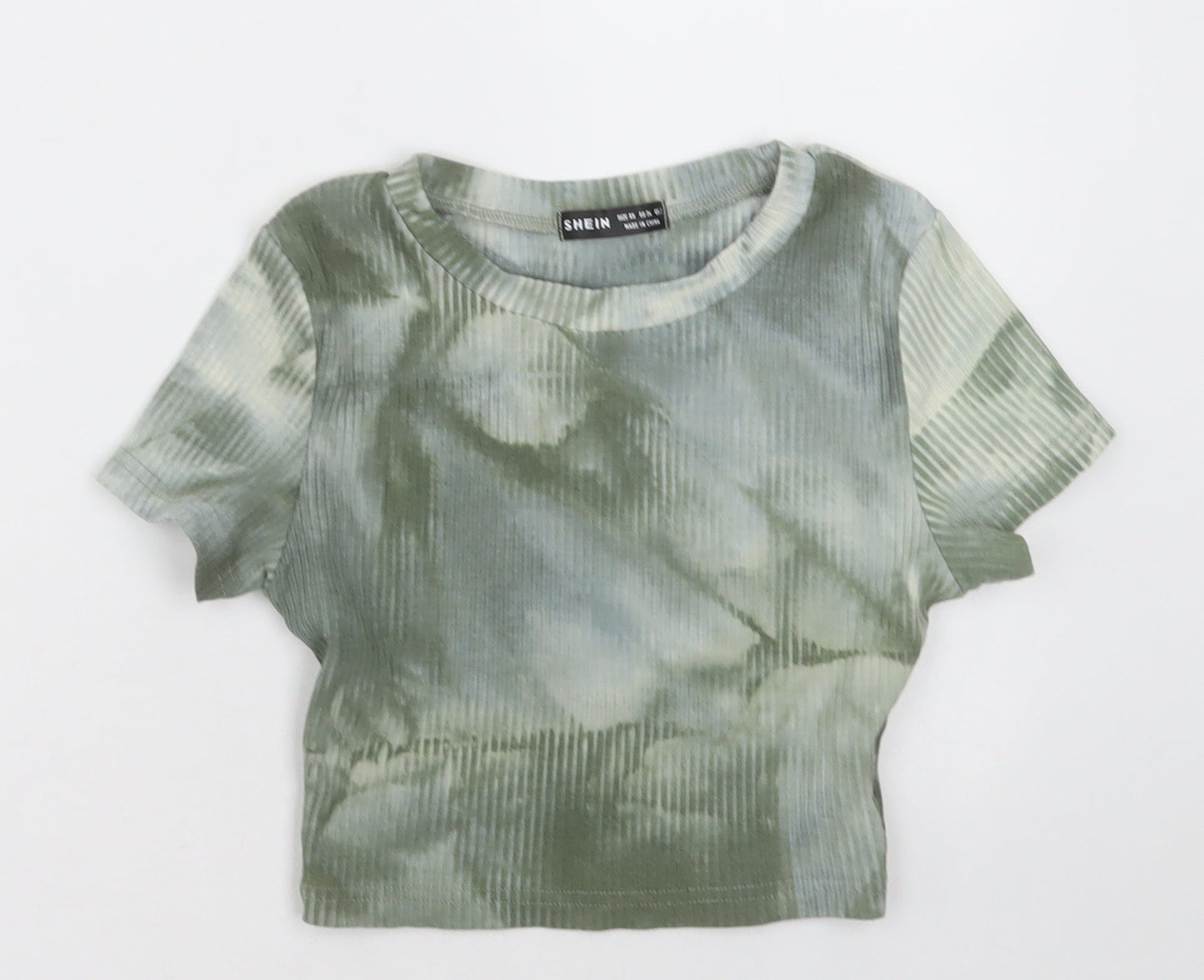 SheIn Womens Green  Cotton Cropped T-Shirt Size XS Crew Neck - ombre pattern