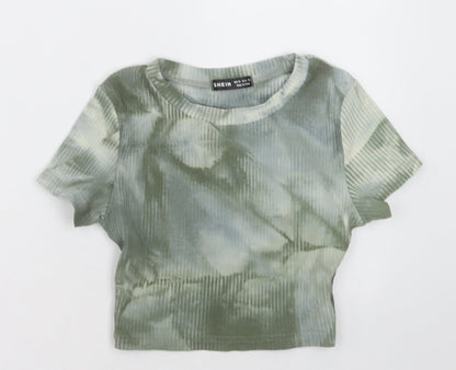 SheIn Womens Green  Cotton Cropped T-Shirt Size XS Crew Neck - ombre pattern