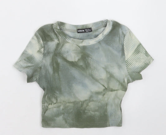 SheIn Womens Green  Cotton Cropped T-Shirt Size XS Crew Neck - ombre pattern