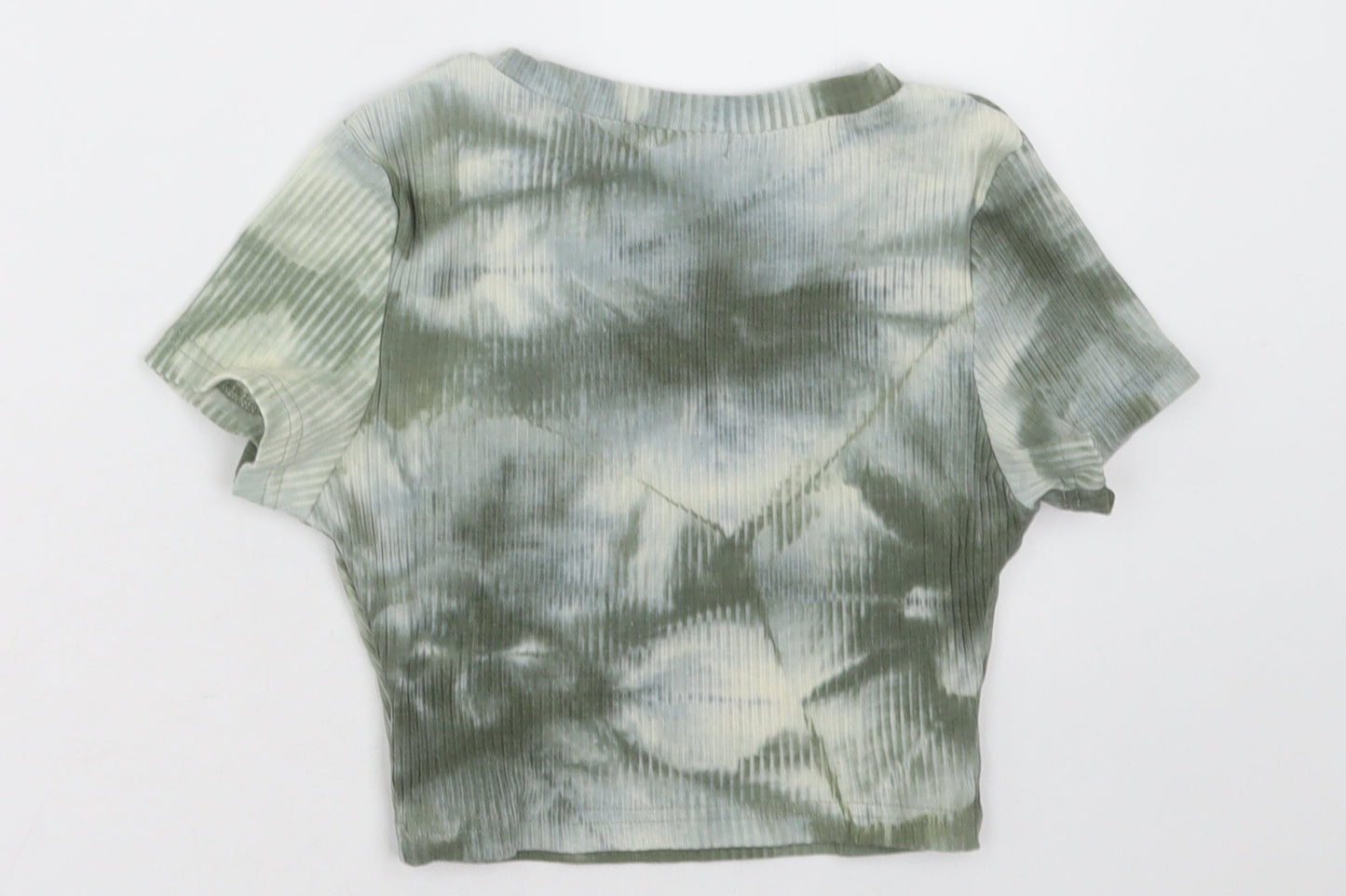 SheIn Womens Green  Cotton Cropped T-Shirt Size XS Crew Neck - ombre pattern