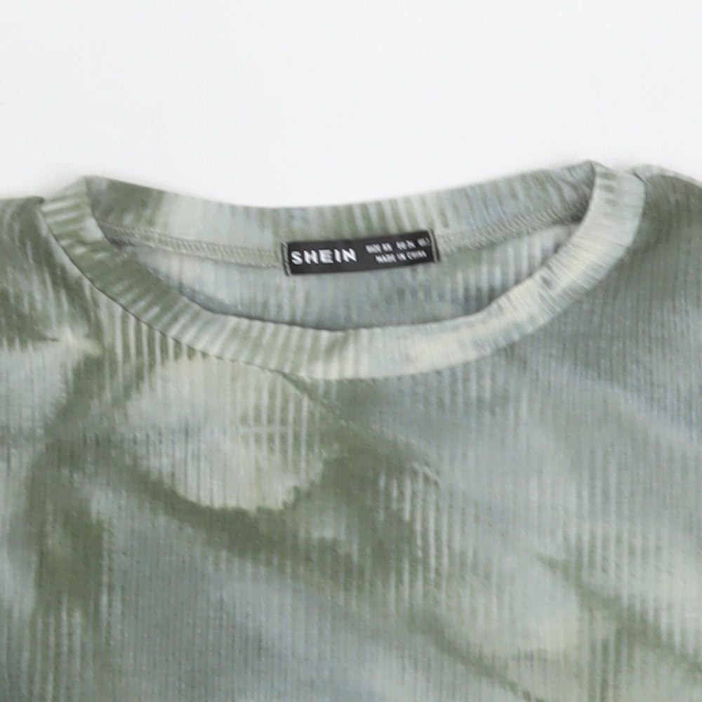 SheIn Womens Green  Cotton Cropped T-Shirt Size XS Crew Neck - ombre pattern