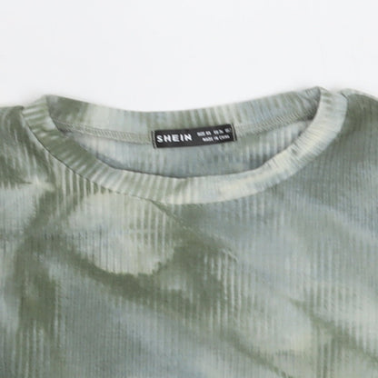 SheIn Womens Green  Cotton Cropped T-Shirt Size XS Crew Neck - ombre pattern