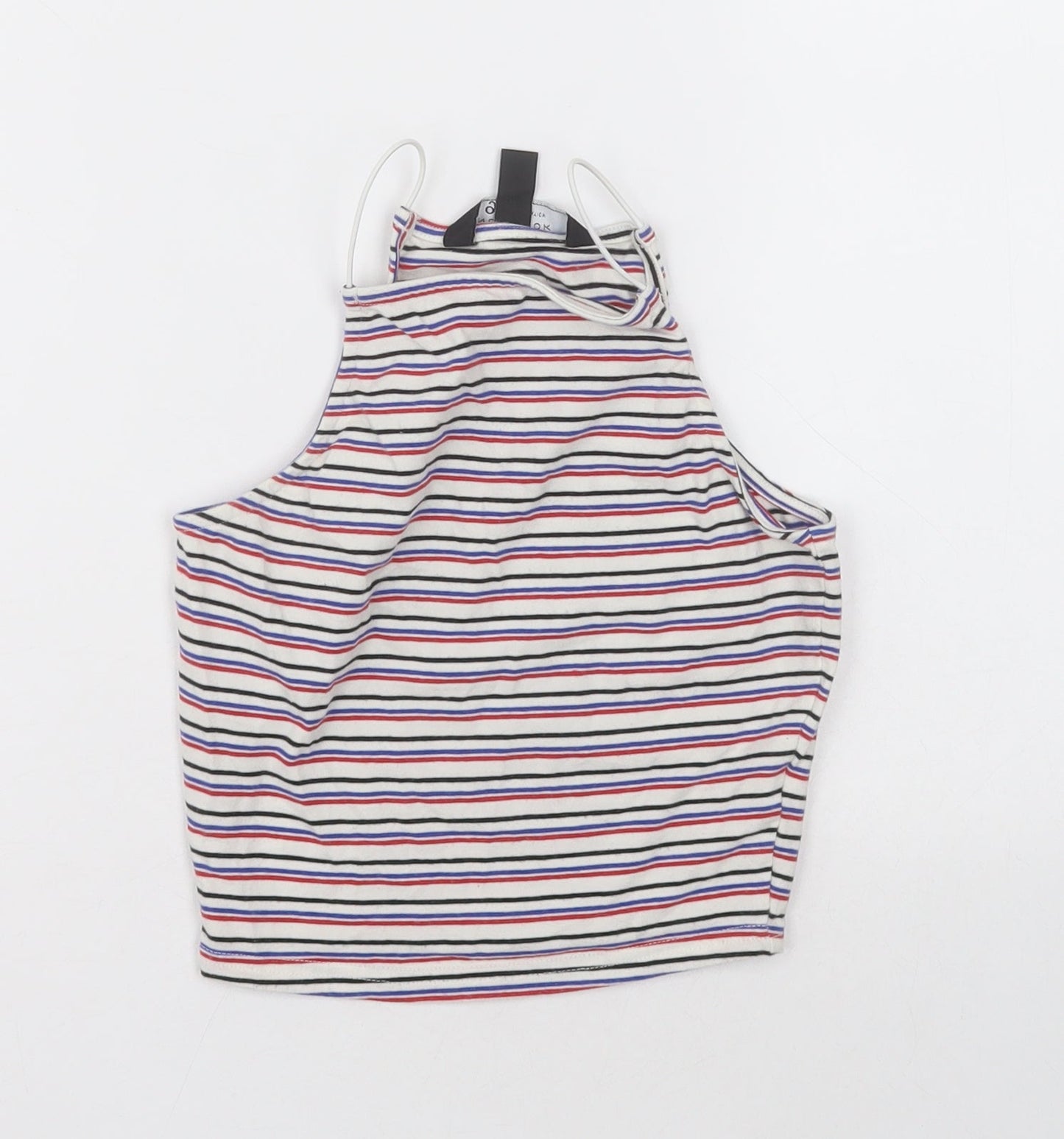 New Look Girls White Striped Cotton Cropped Tank Size 10-11 Years Square Neck Pullover