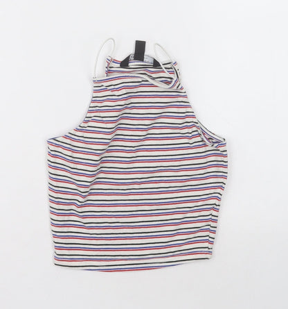 New Look Girls White Striped Cotton Cropped Tank Size 10-11 Years Square Neck Pullover