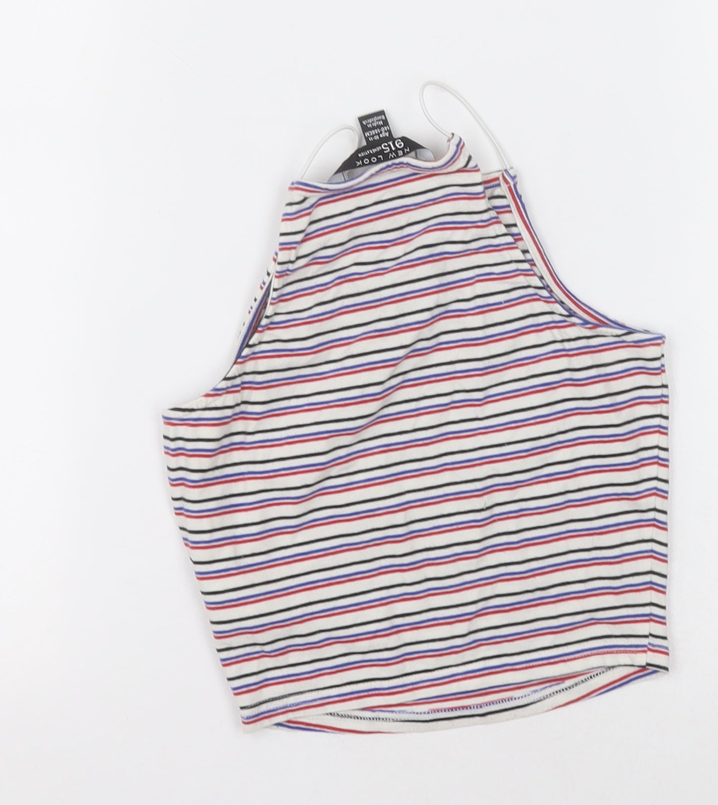 New Look Girls White Striped Cotton Cropped Tank Size 10-11 Years Square Neck Pullover