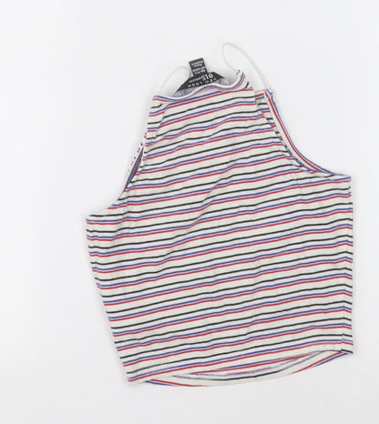 New Look Girls White Striped Cotton Cropped Tank Size 10-11 Years Square Neck Pullover