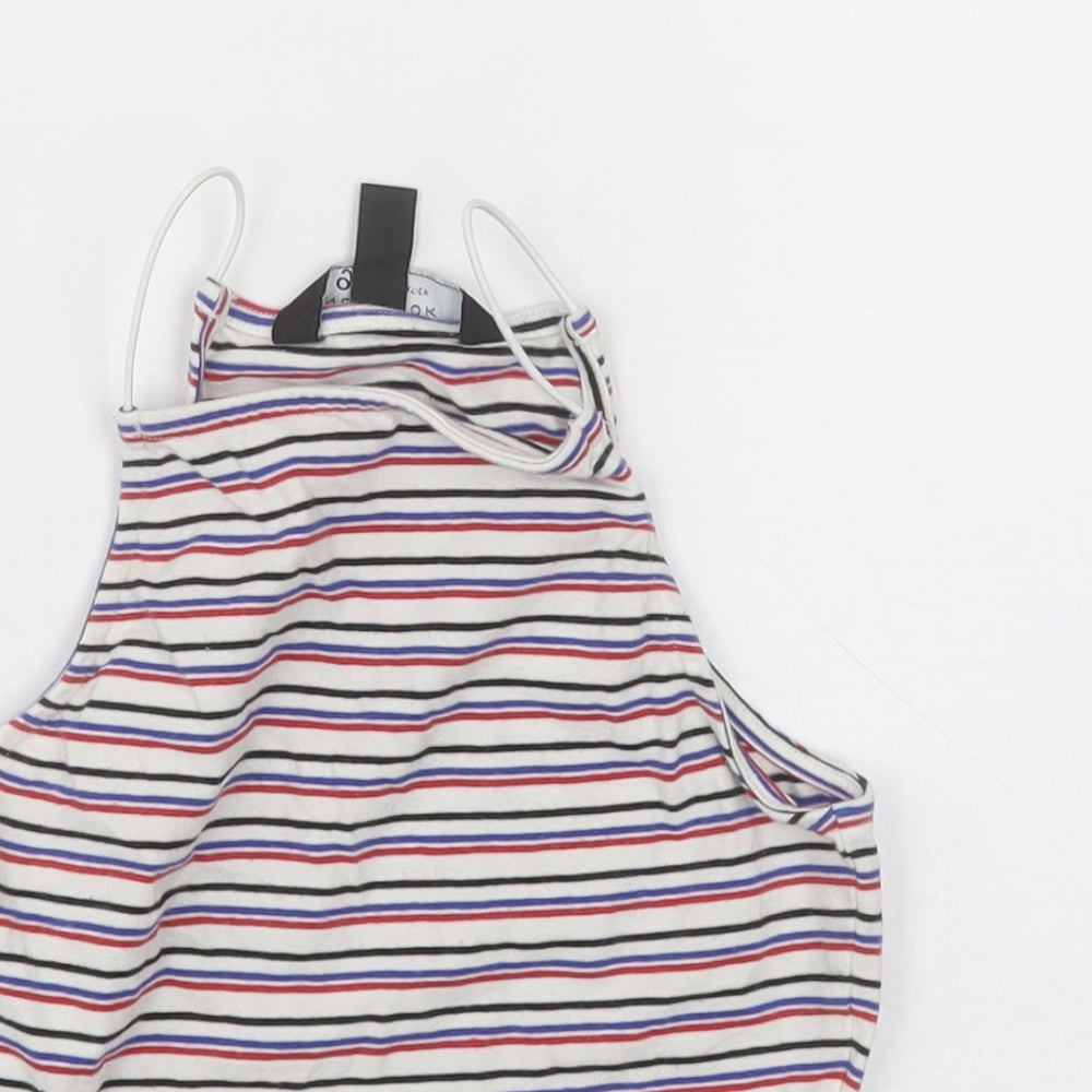 New Look Girls White Striped Cotton Cropped Tank Size 10-11 Years Square Neck Pullover