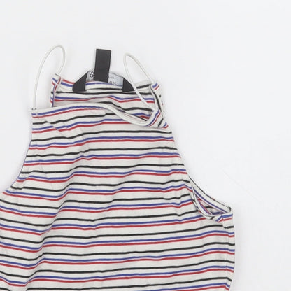 New Look Girls White Striped Cotton Cropped Tank Size 10-11 Years Square Neck Pullover