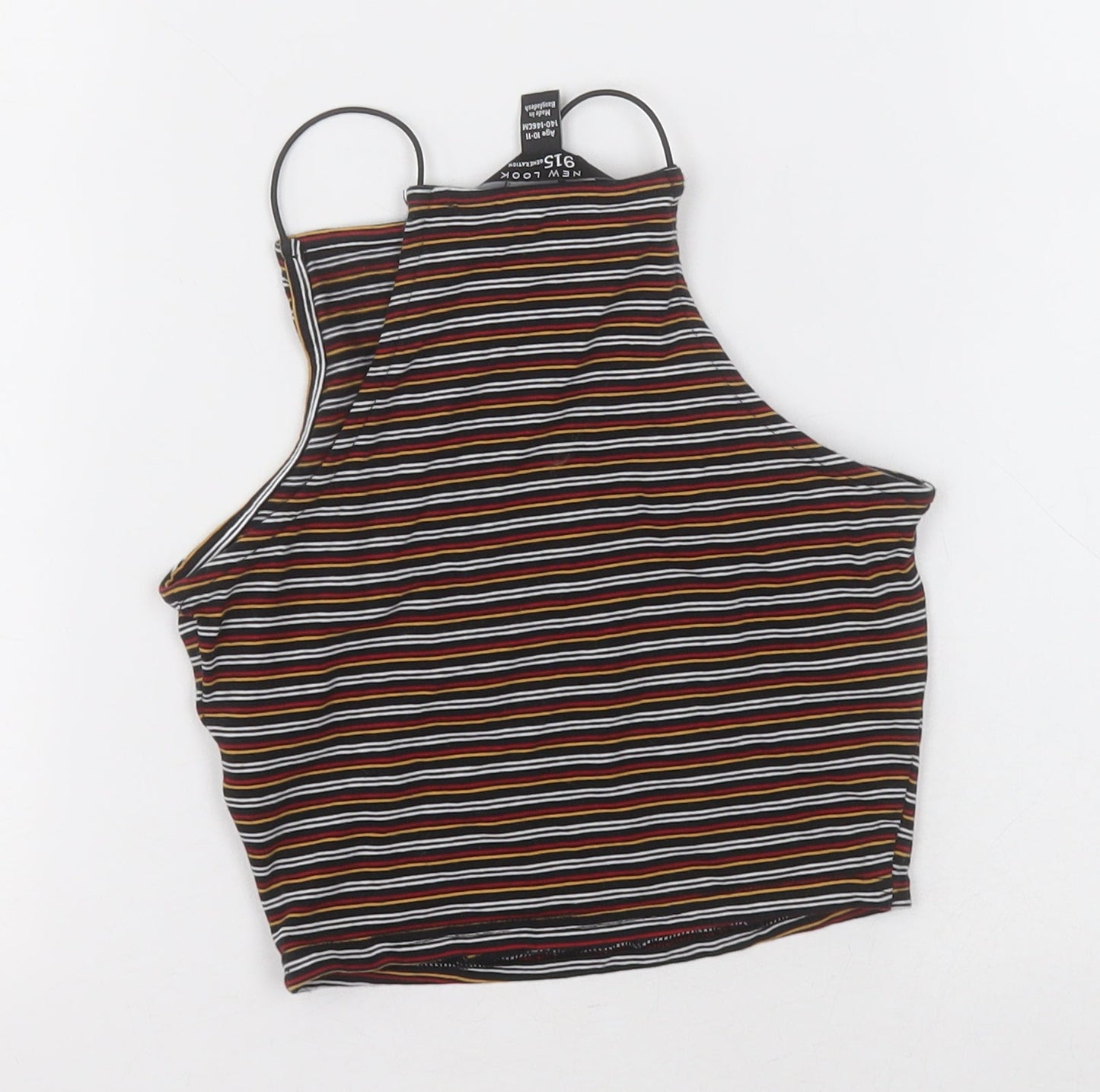 New Look Girls Multicoloured Striped Cotton Cropped T-Shirt Size 10-11 Years Square Neck Pullover