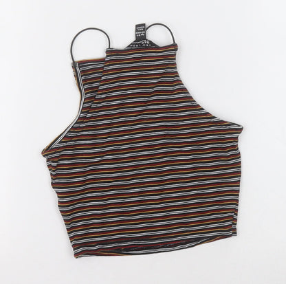 New Look Girls Multicoloured Striped Cotton Cropped T-Shirt Size 10-11 Years Square Neck Pullover