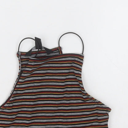 New Look Girls Multicoloured Striped Cotton Cropped T-Shirt Size 10-11 Years Square Neck Pullover