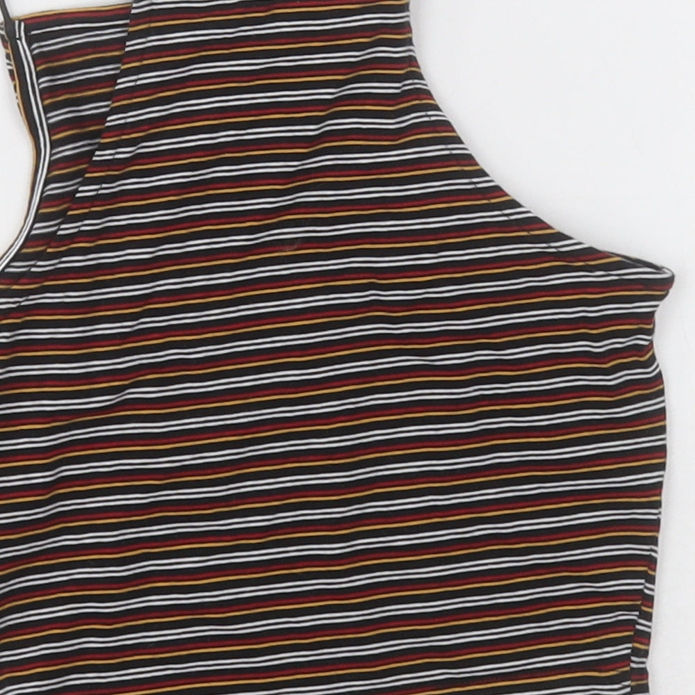 New Look Girls Multicoloured Striped Cotton Cropped T-Shirt Size 10-11 Years Square Neck Pullover