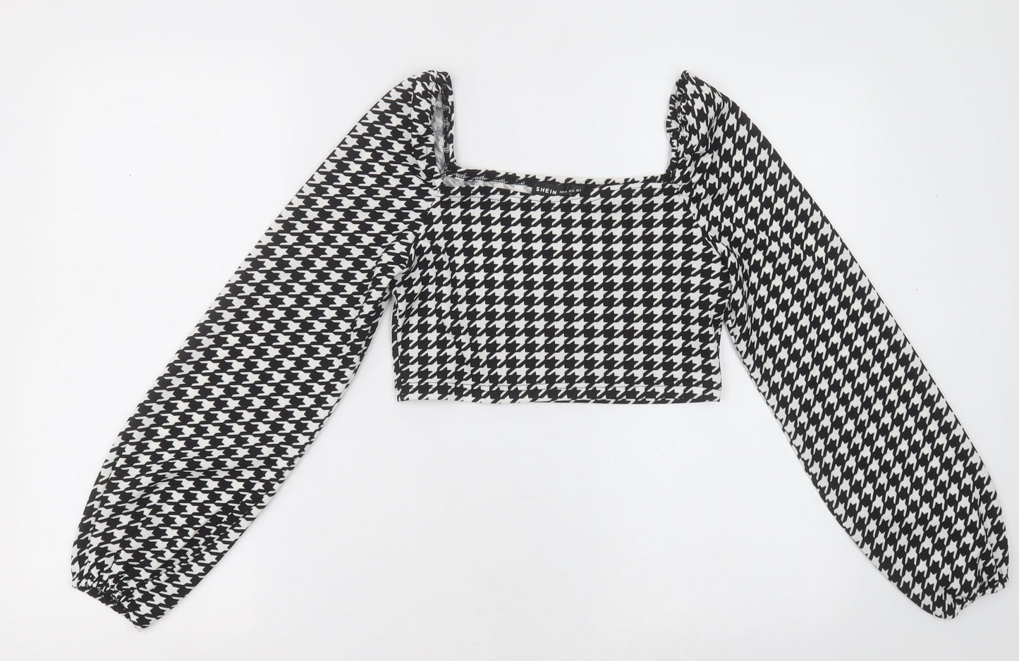 SheIn Womens Black Herringbone Polyester Cropped Blouse Size XS Square Neck