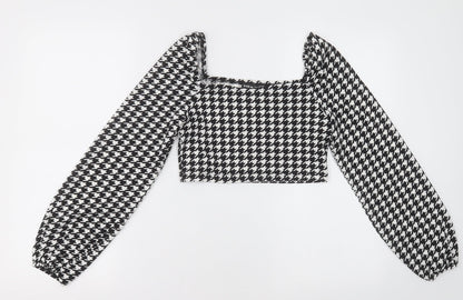 SheIn Womens Black Herringbone Polyester Cropped Blouse Size XS Square Neck