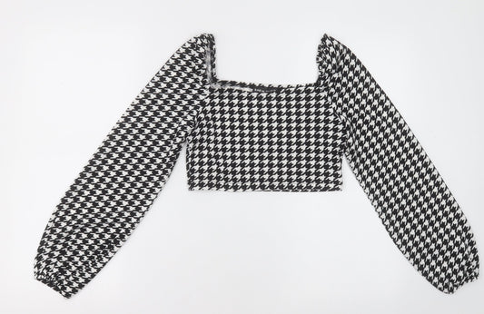 SheIn Womens Black Herringbone Polyester Cropped Blouse Size XS Square Neck