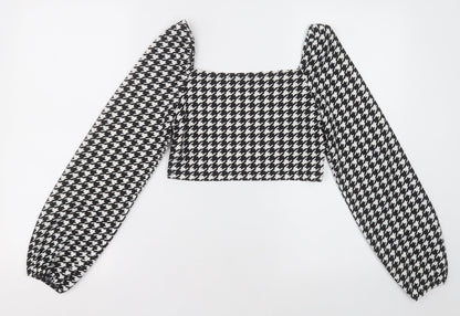 SheIn Womens Black Herringbone Polyester Cropped Blouse Size XS Square Neck