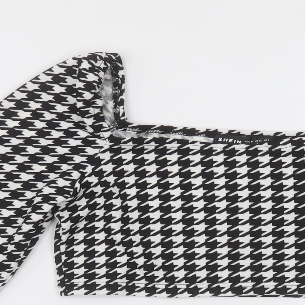 SheIn Womens Black Herringbone Polyester Cropped Blouse Size XS Square Neck