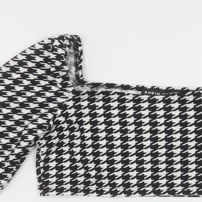 SheIn Womens Black Herringbone Polyester Cropped Blouse Size XS Square Neck