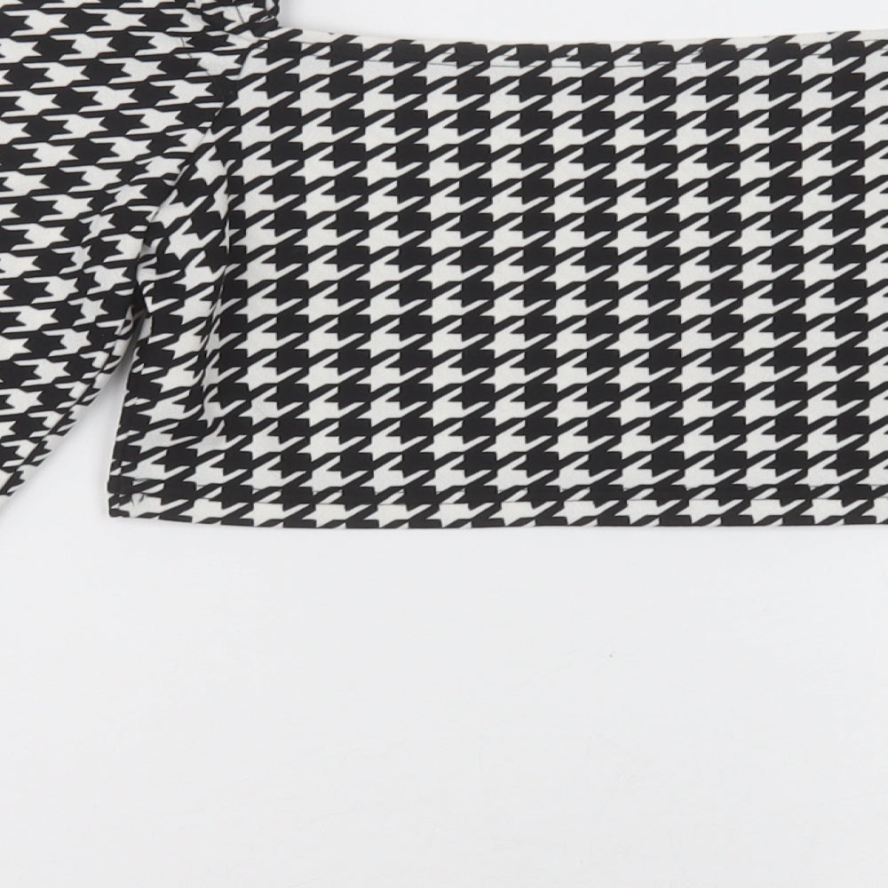 SheIn Womens Black Herringbone Polyester Cropped Blouse Size XS Square Neck