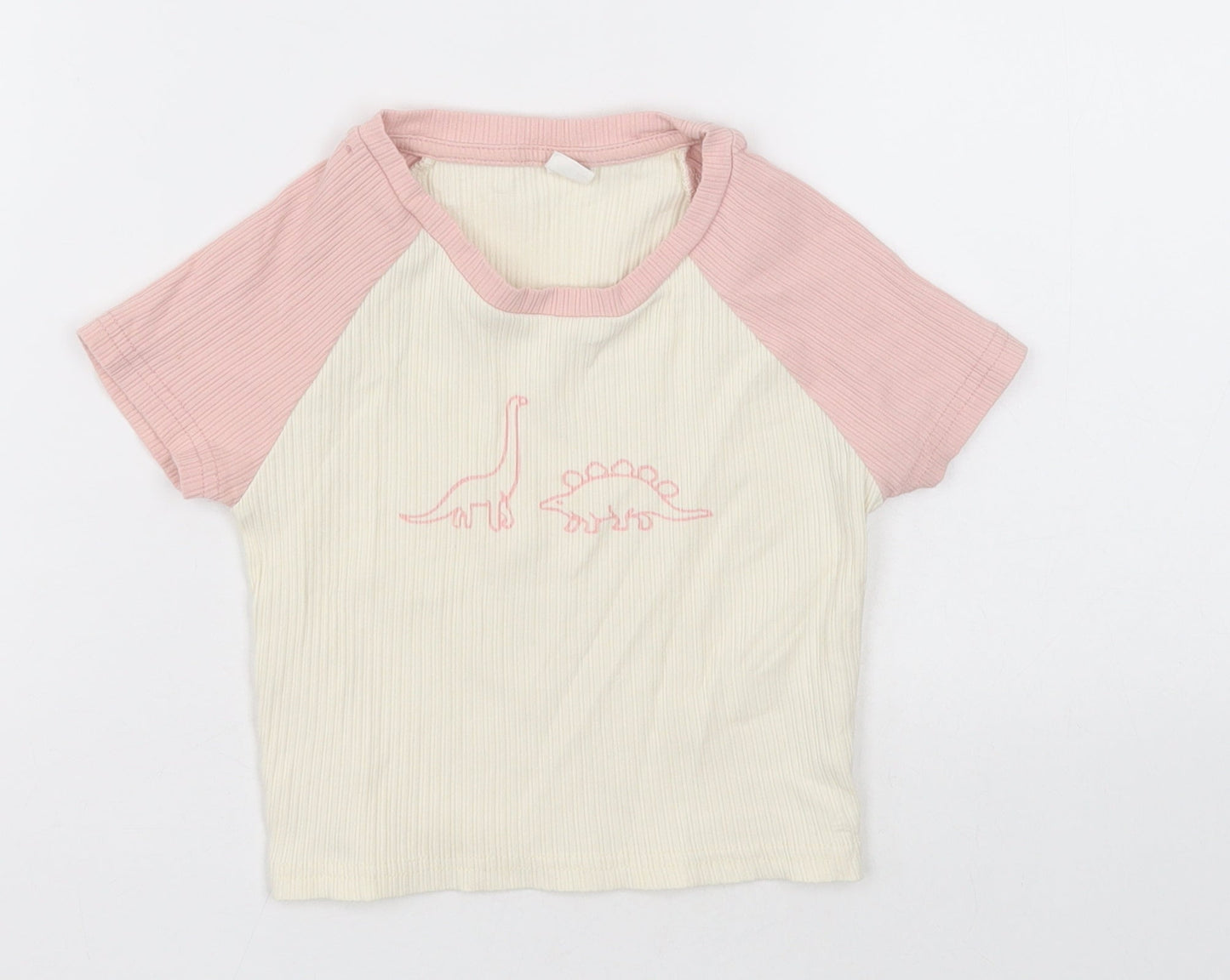 SheIn Girls Pink  Cotton Cropped T-Shirt Size 14 Years Crew Neck Pullover