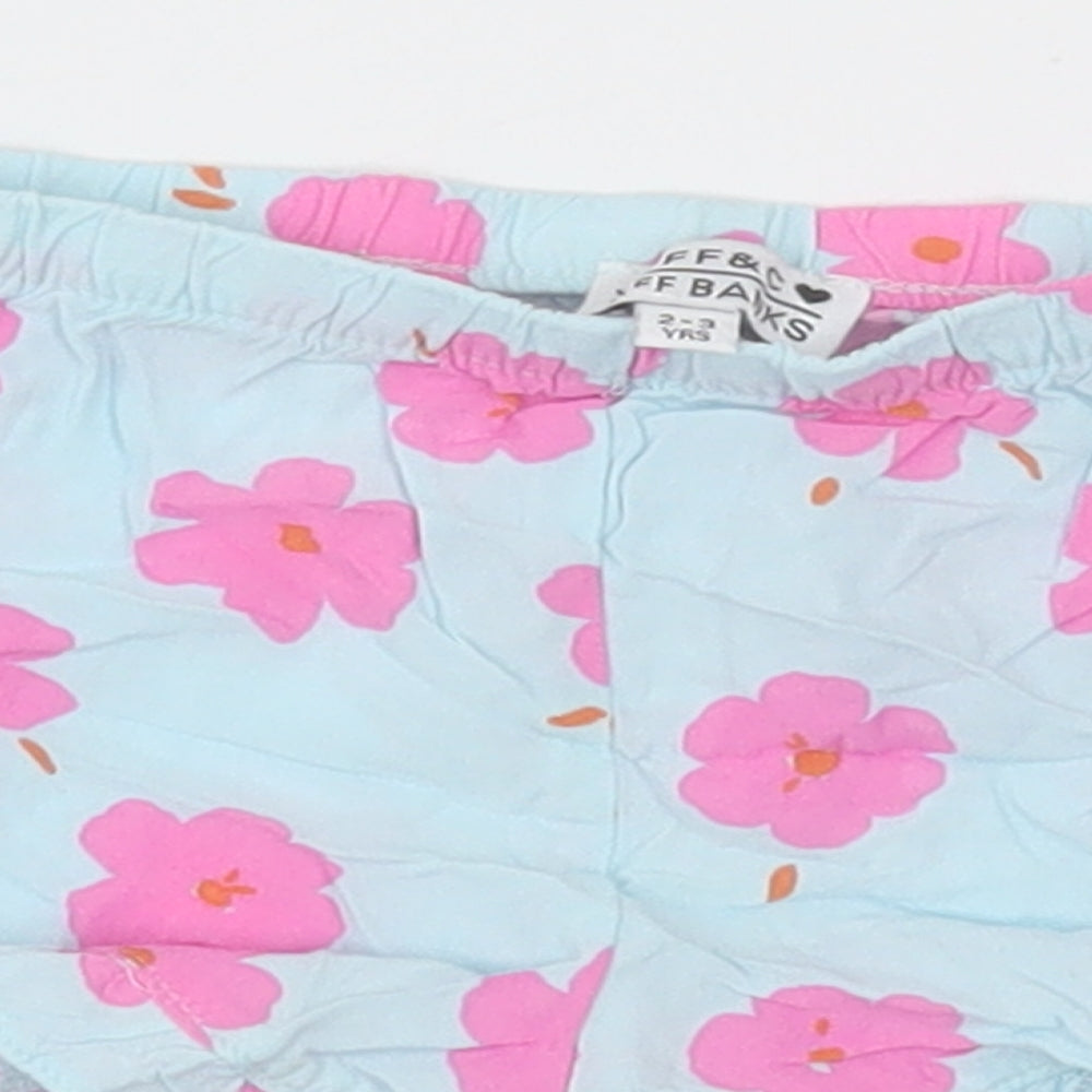 jeff &co Girls Blue Floral Cotton  Sleep Shorts Size 2-3 Years
